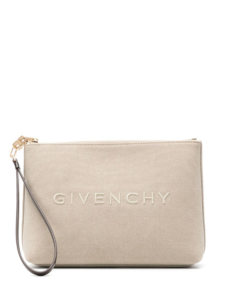 Neutral Logo Embroidered Canvas Purse
