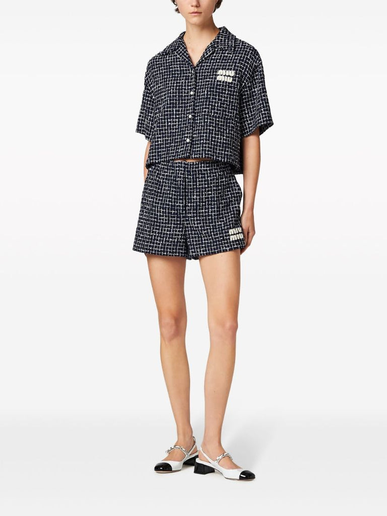 Blue Short-sleeve Tweed Jacket