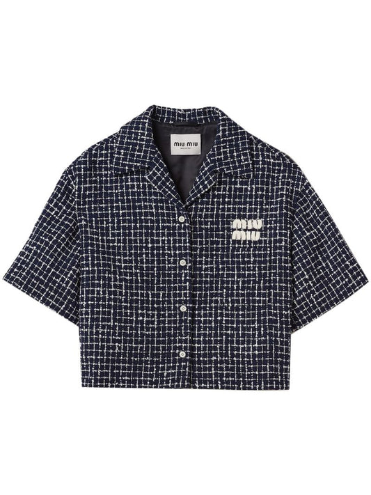 Blue Short-sleeve Tweed Jacket