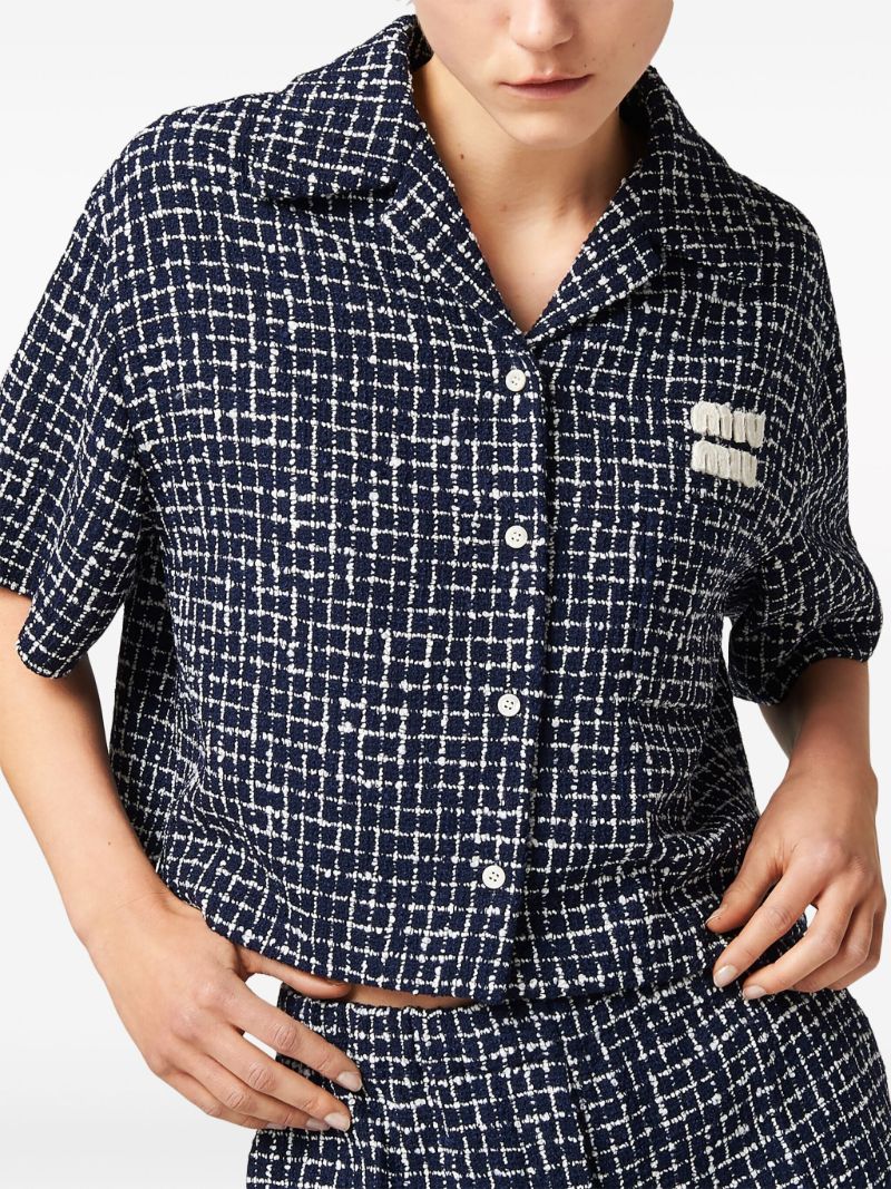 Blue Short-sleeve Tweed Jacket