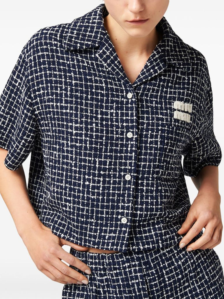 Blue Short-sleeve Tweed Jacket