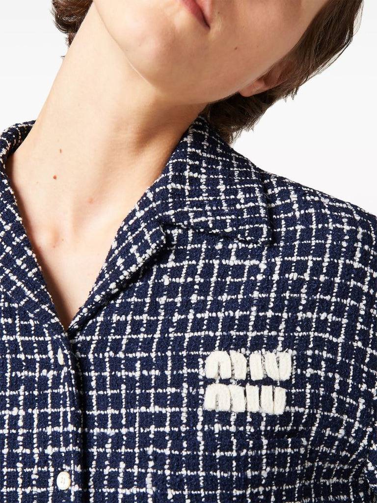 Blue Short-sleeve Tweed Jacket