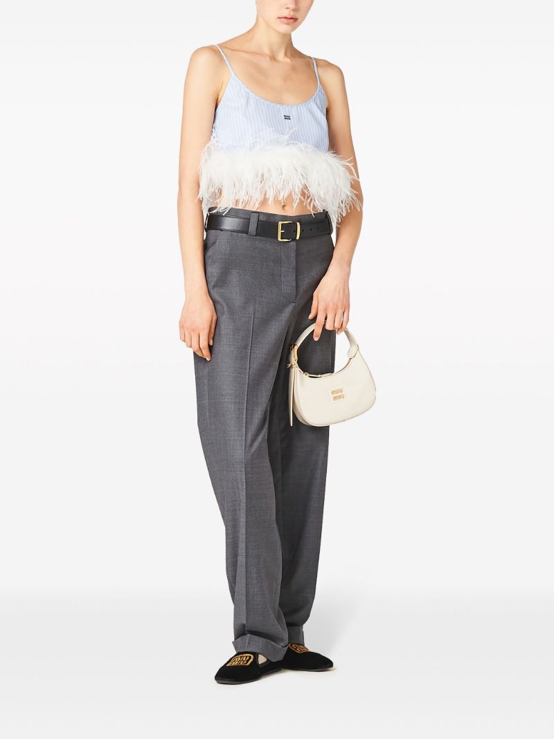 Blue Striped Feather-trim Crop Top