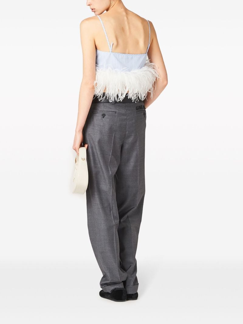 Blue Striped Feather-trim Crop Top