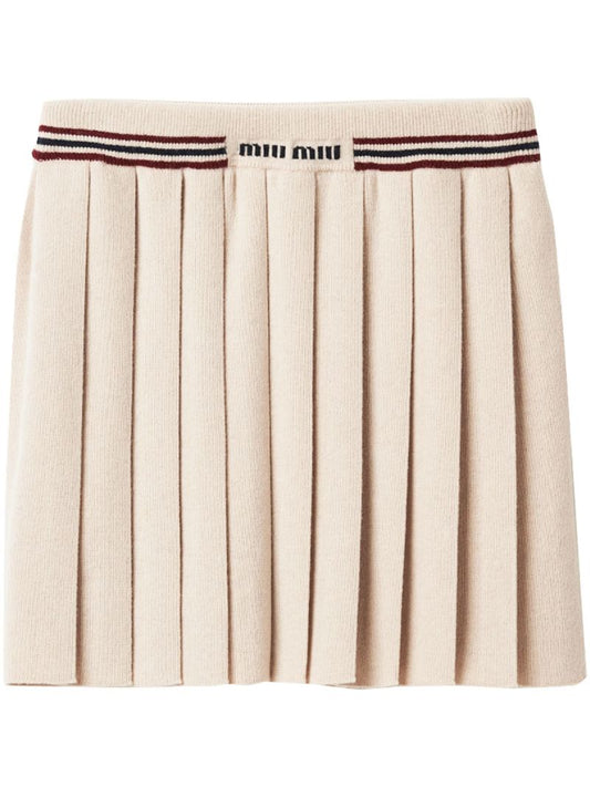 Neutral Cashmere Pleated Skirt