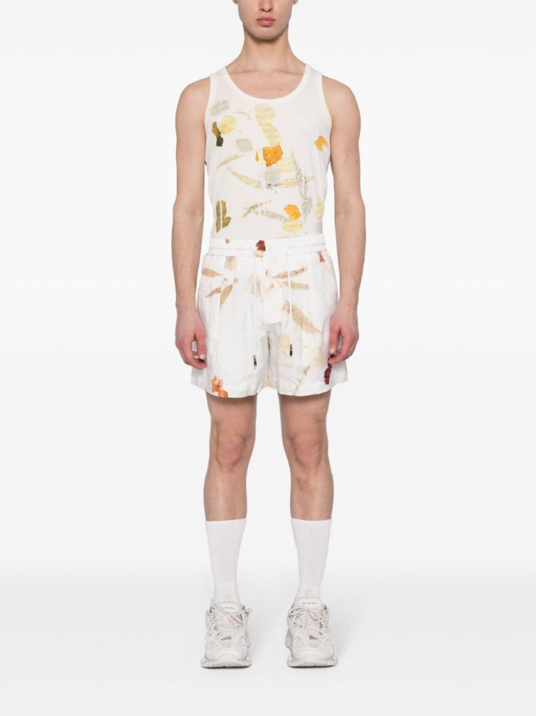 White Printed Silk Shorts
