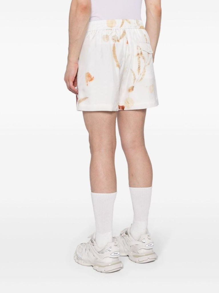 White Printed Silk Shorts