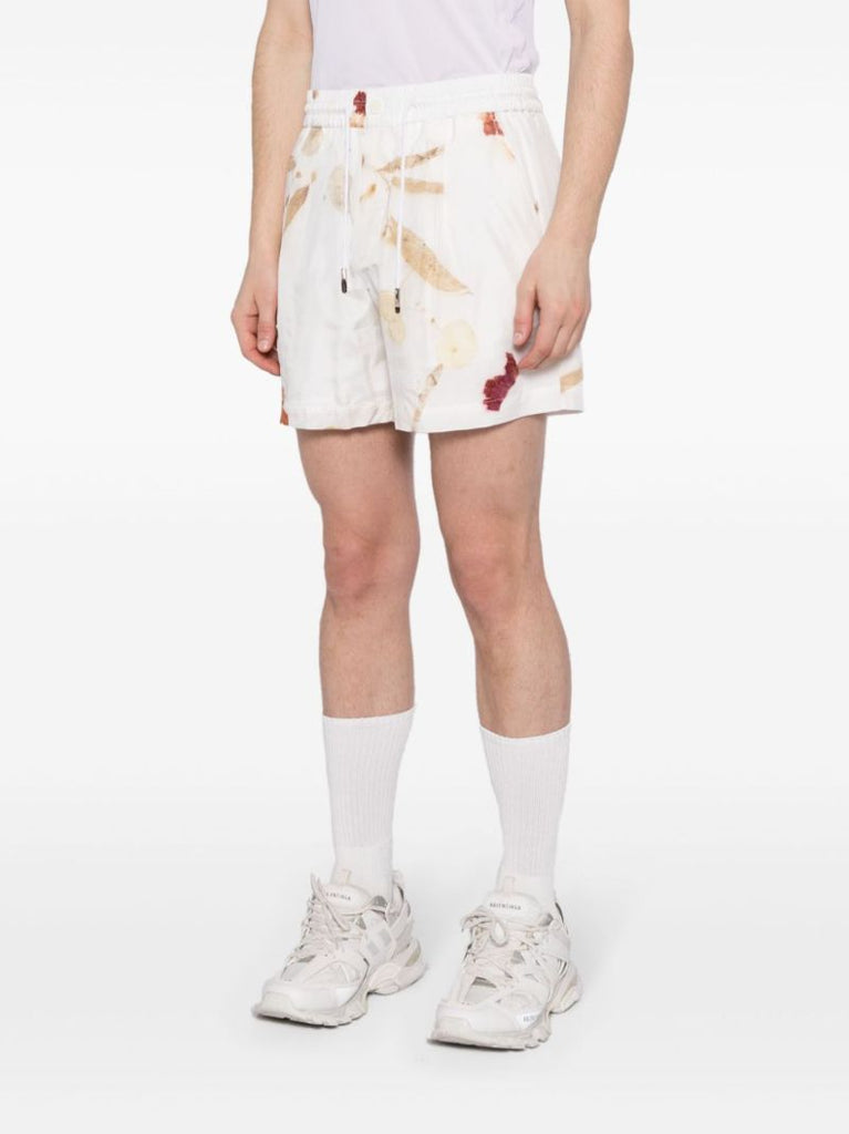 White Printed Silk Shorts