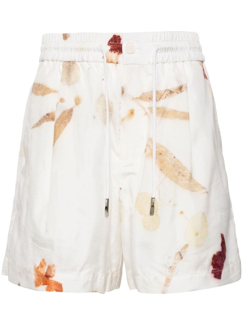 White Printed Silk Shorts