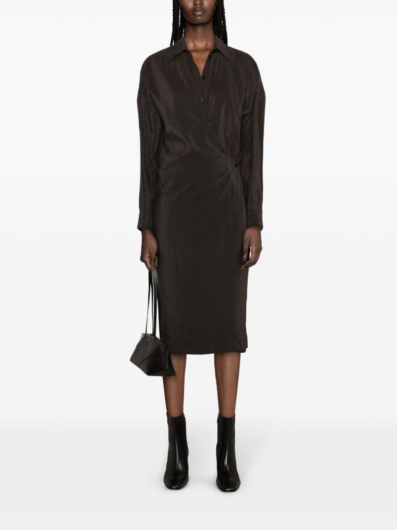 Brown Draped Shirt Midi Dress