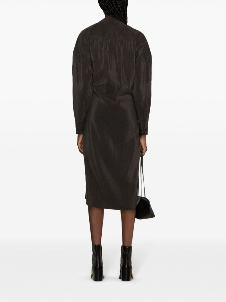 Brown Draped Shirt Midi Dress