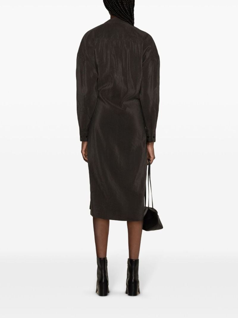 Brown Draped Shirt Midi Dress