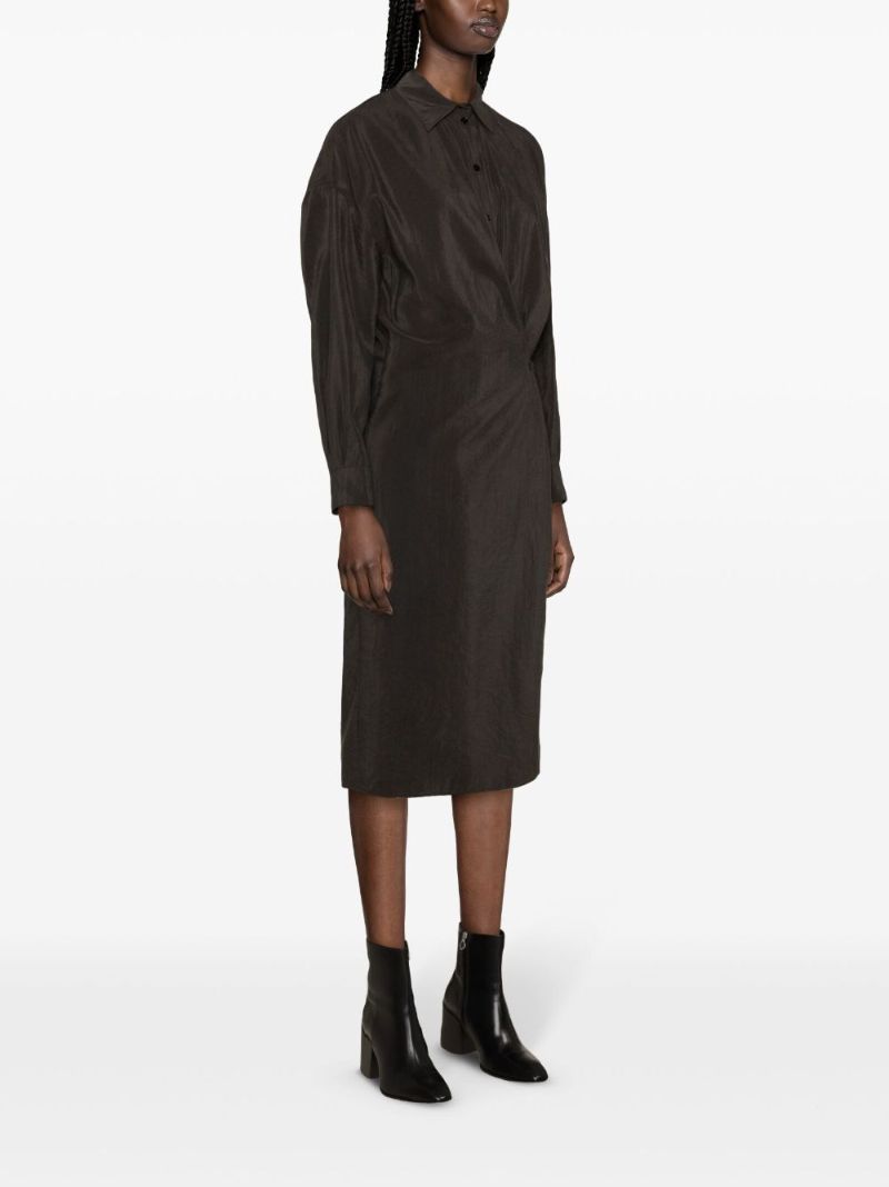 Brown Draped Shirt Midi Dress