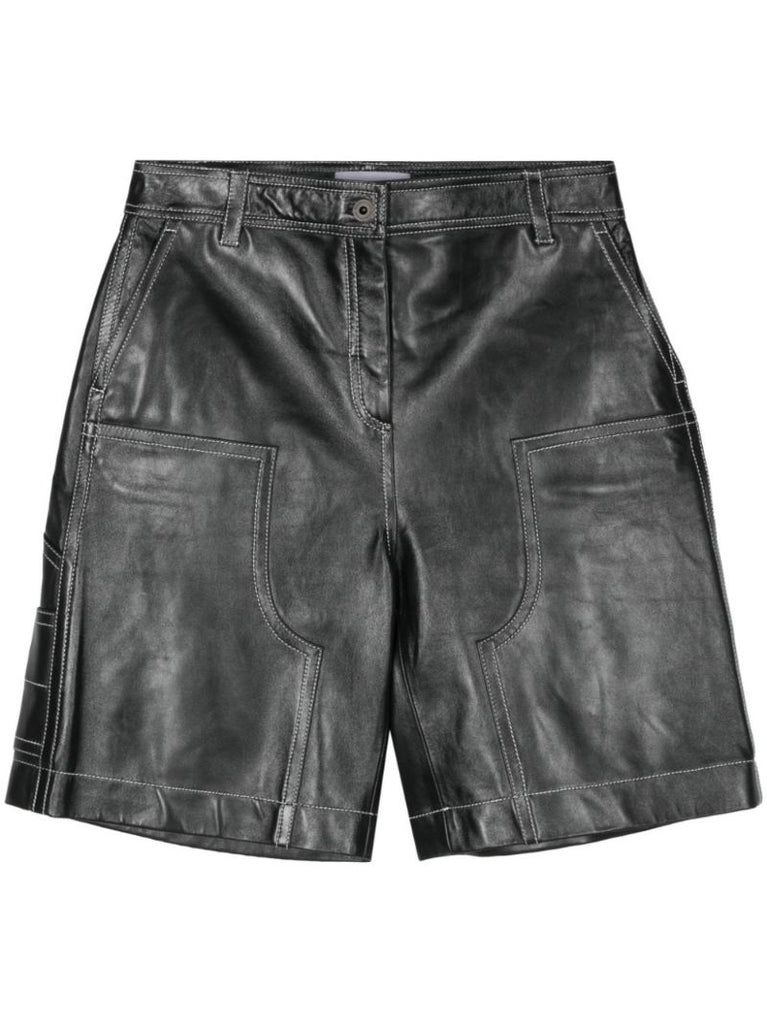 Black Rue Leather Bermuda Shorts