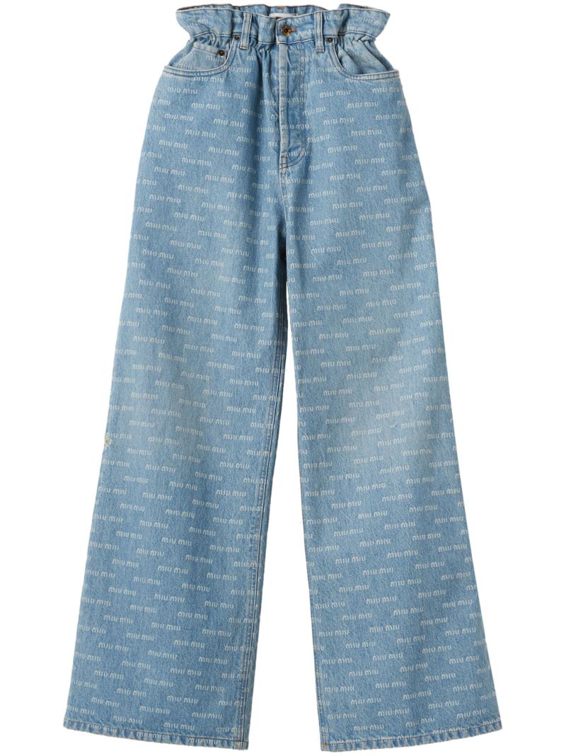 Blue Logo-print Wide-leg Jeans