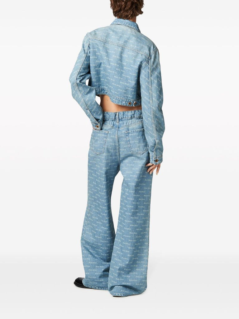 Blue Logo-print Wide-leg Jeans