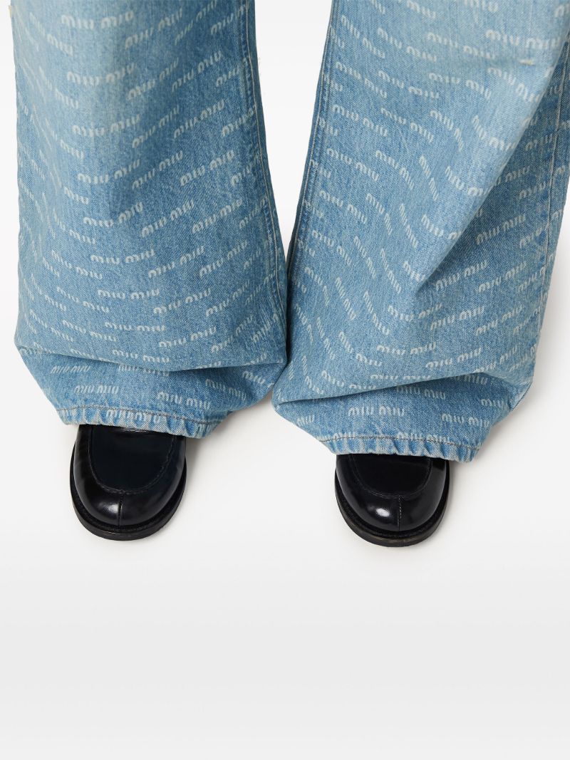 Blue Logo-print Wide-leg Jeans