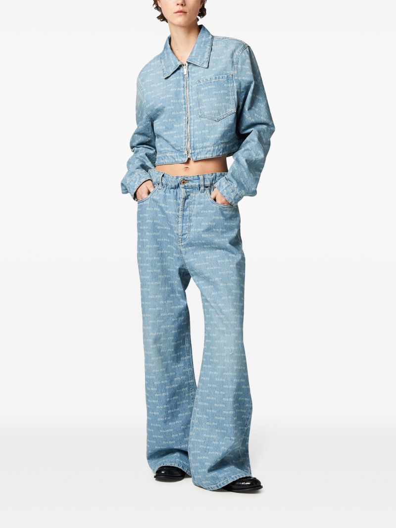 Blue Logo-print Wide-leg Jeans