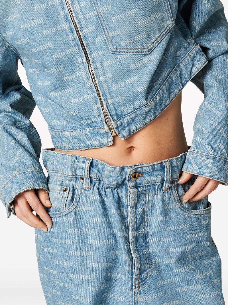Blue Logo-print Wide-leg Jeans