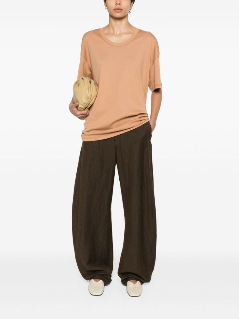Brown Scoop Neck Cotton T-shirt