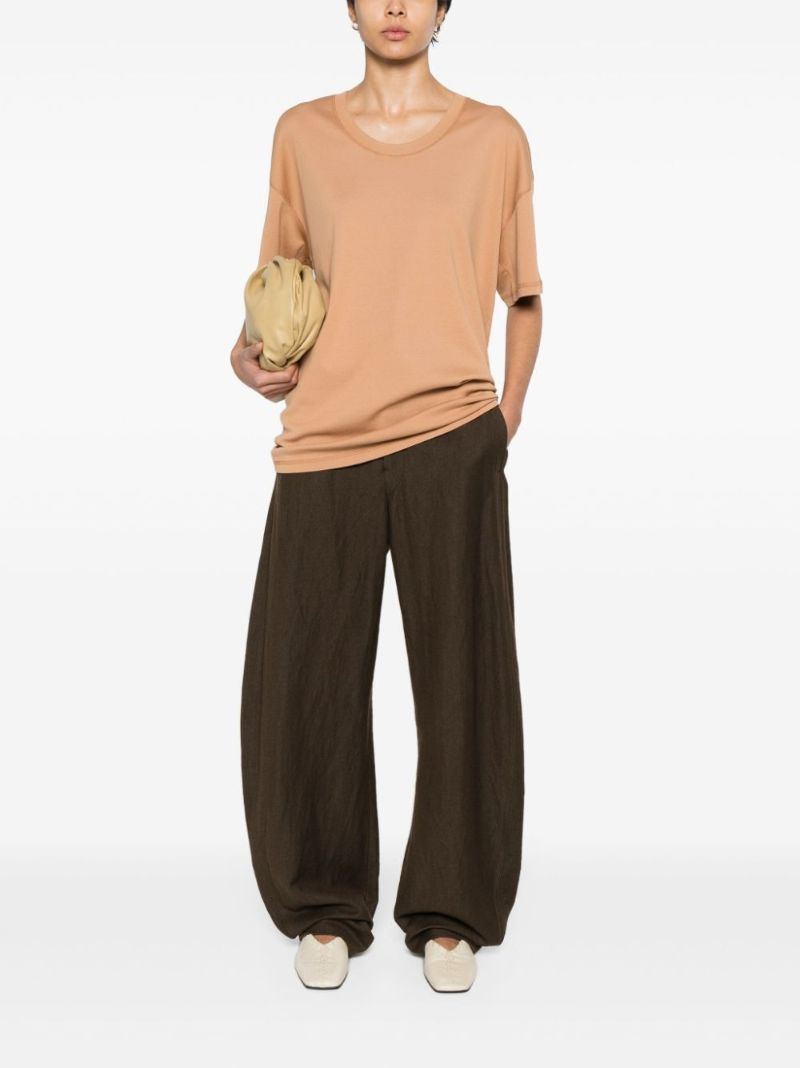 Brown Scoop Neck Cotton T-shirt