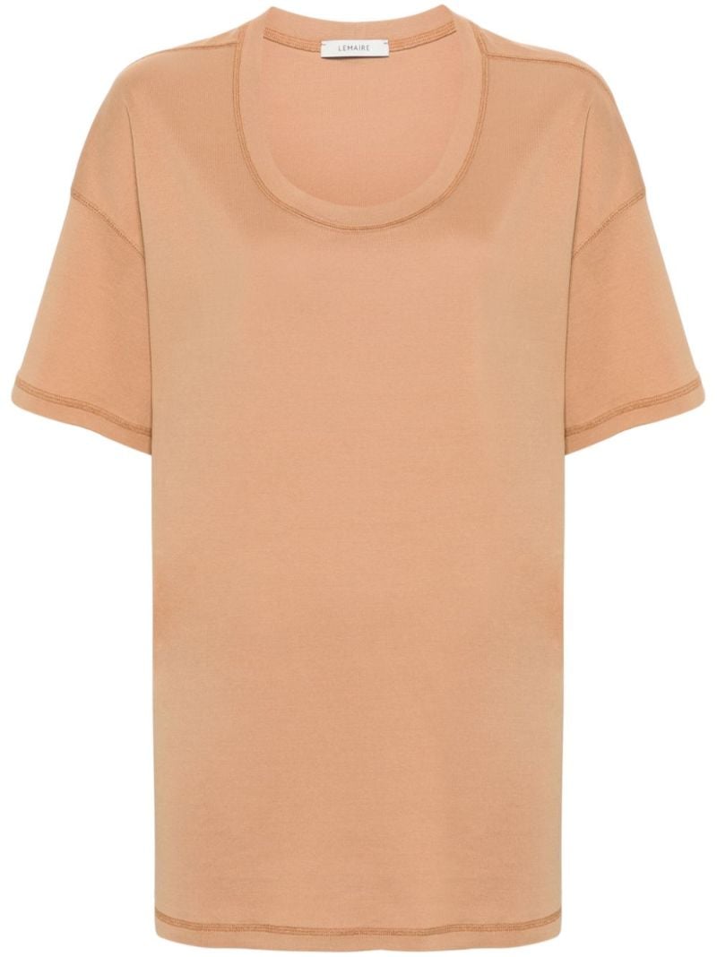 Brown Scoop Neck Cotton T-shirt