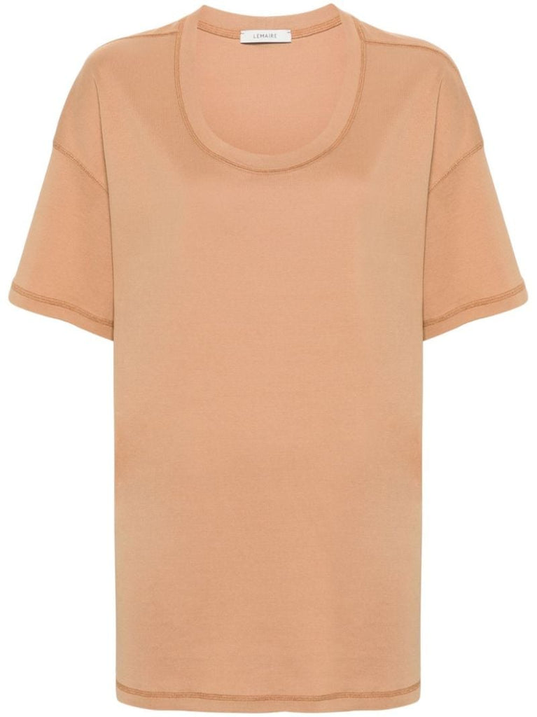Brown Scoop Neck Cotton T-shirt