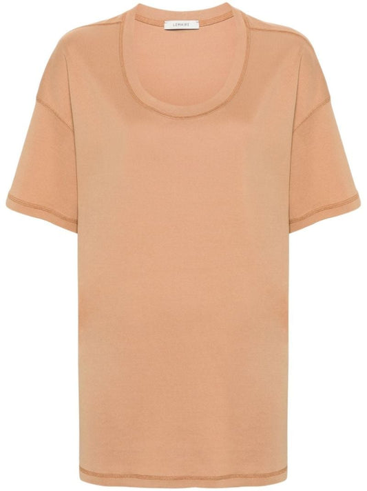 Brown Scoop Neck Cotton T-shirt