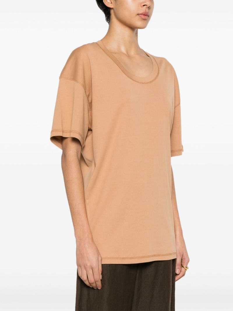 Brown Scoop Neck Cotton T-shirt
