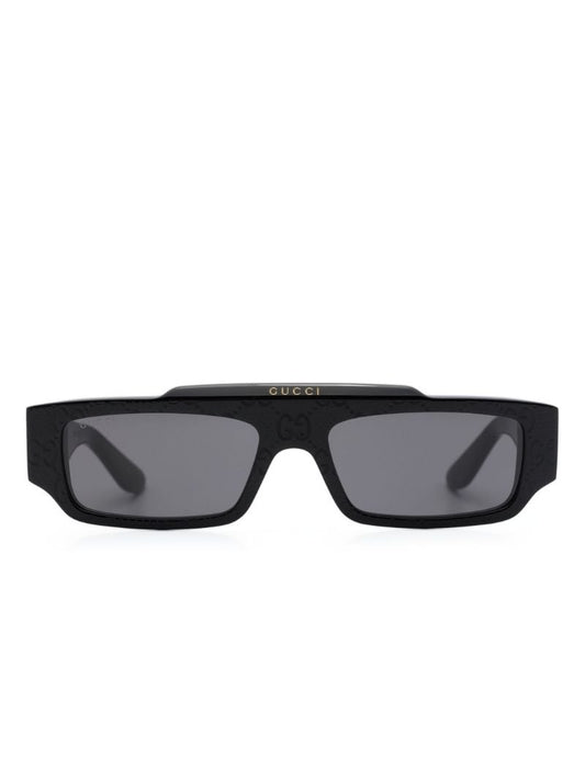 Black Gg-print Rectangle Frame Sunglasses
