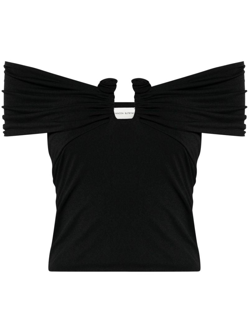 Black Off-shoulder Mesh Blouse