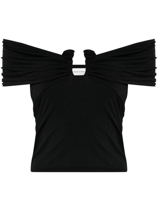Black Off-shoulder Mesh Blouse