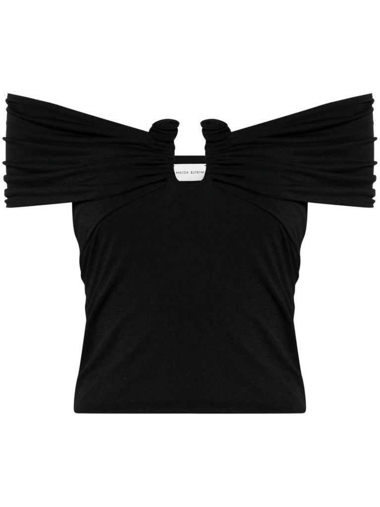 Black Off-shoulder Mesh Blouse
