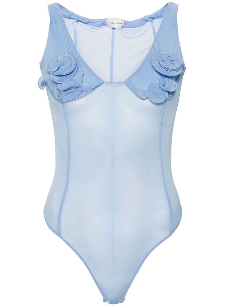Blue Floral-appliquÃ_x0083_Â© Corset Bodysuit