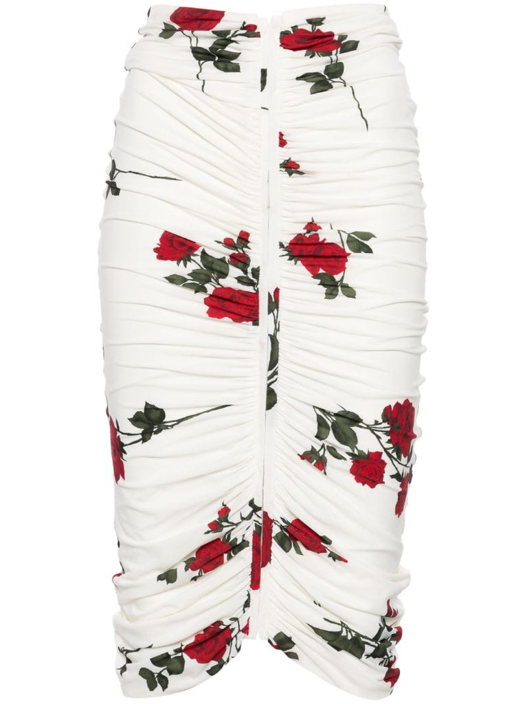 White Rose-print Pencil Skirt