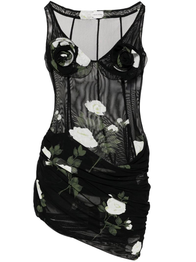 Black Floral-appliquÃ_x0083_Â© Semi-sheer Mini Dress