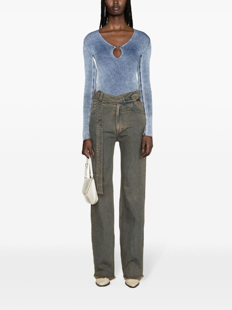 Blue M-teri Logo Plaque Ribbed Top