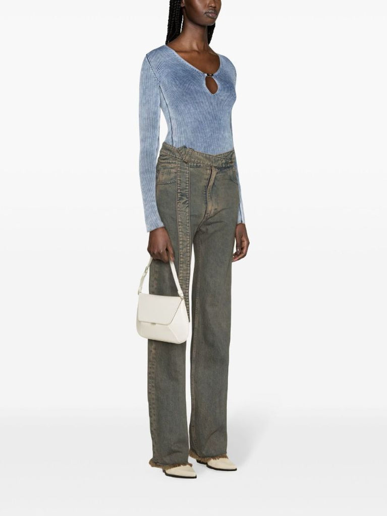 Blue M-teri Logo Plaque Ribbed Top