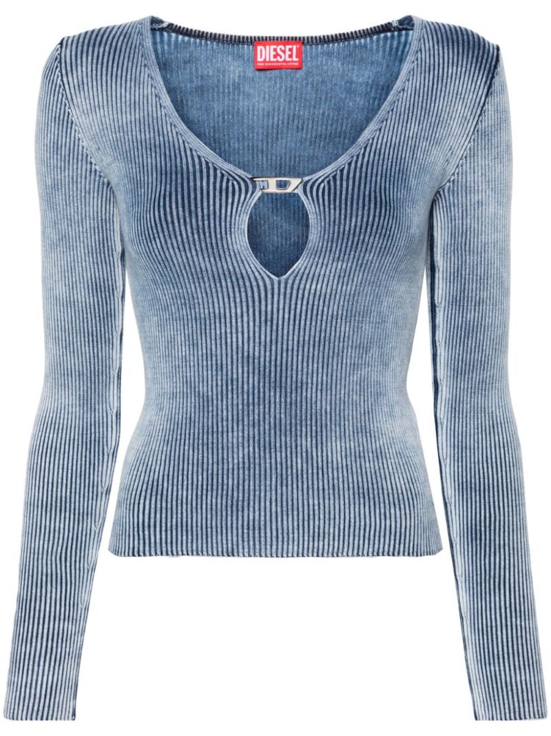Blue M-teri Logo Plaque Ribbed Top