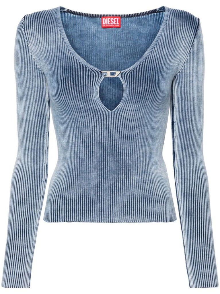 Blue M-teri Logo Plaque Ribbed Top