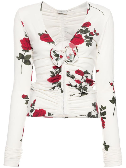White Rose-print Ruched Top