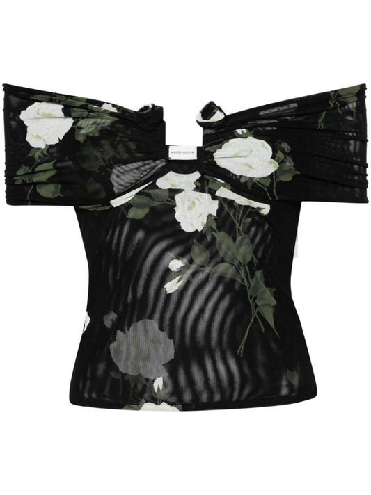 Black Off-shoulder Cropped Blouse