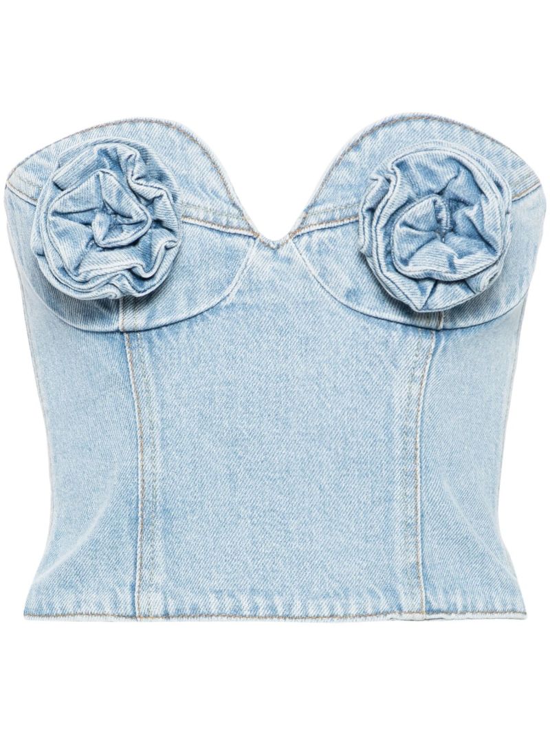 Blue Floral-appliquÃ_x0083_Â© Denim Corset