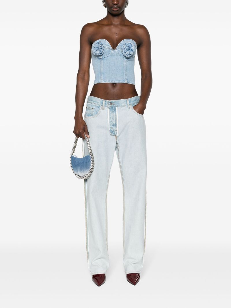 Blue Floral-appliquÃ_x0083_Â© Denim Corset
