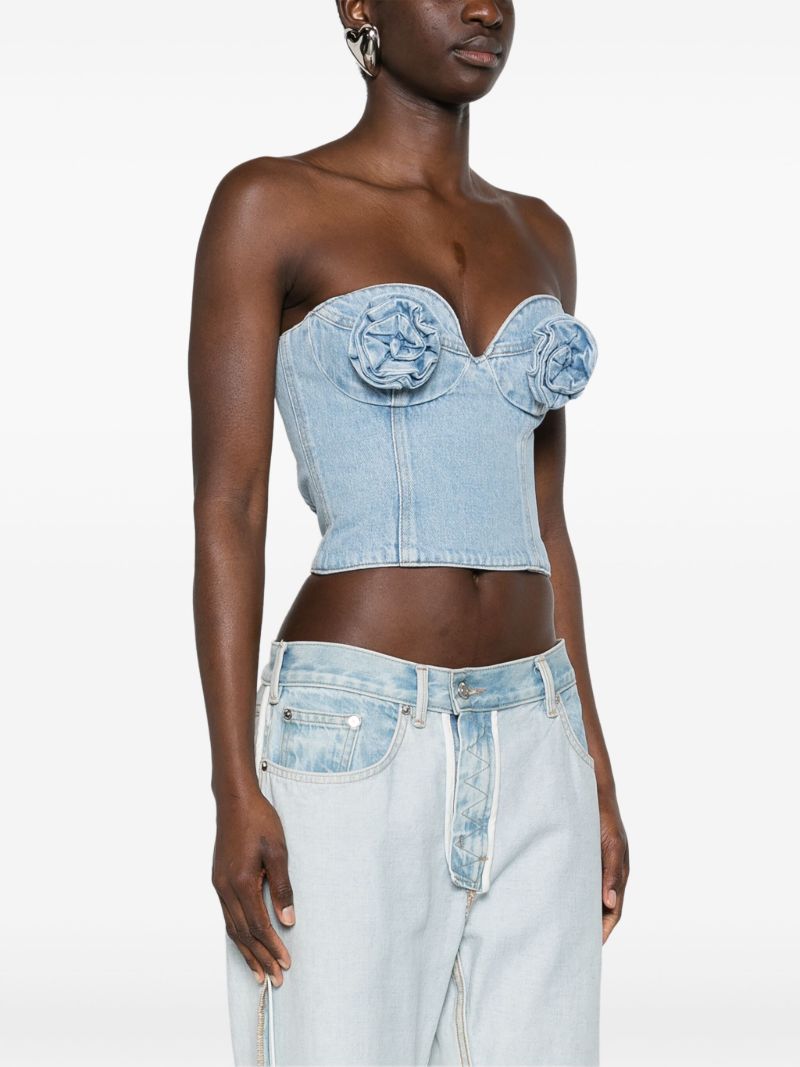 Blue Floral-appliquÃ_x0083_Â© Denim Corset