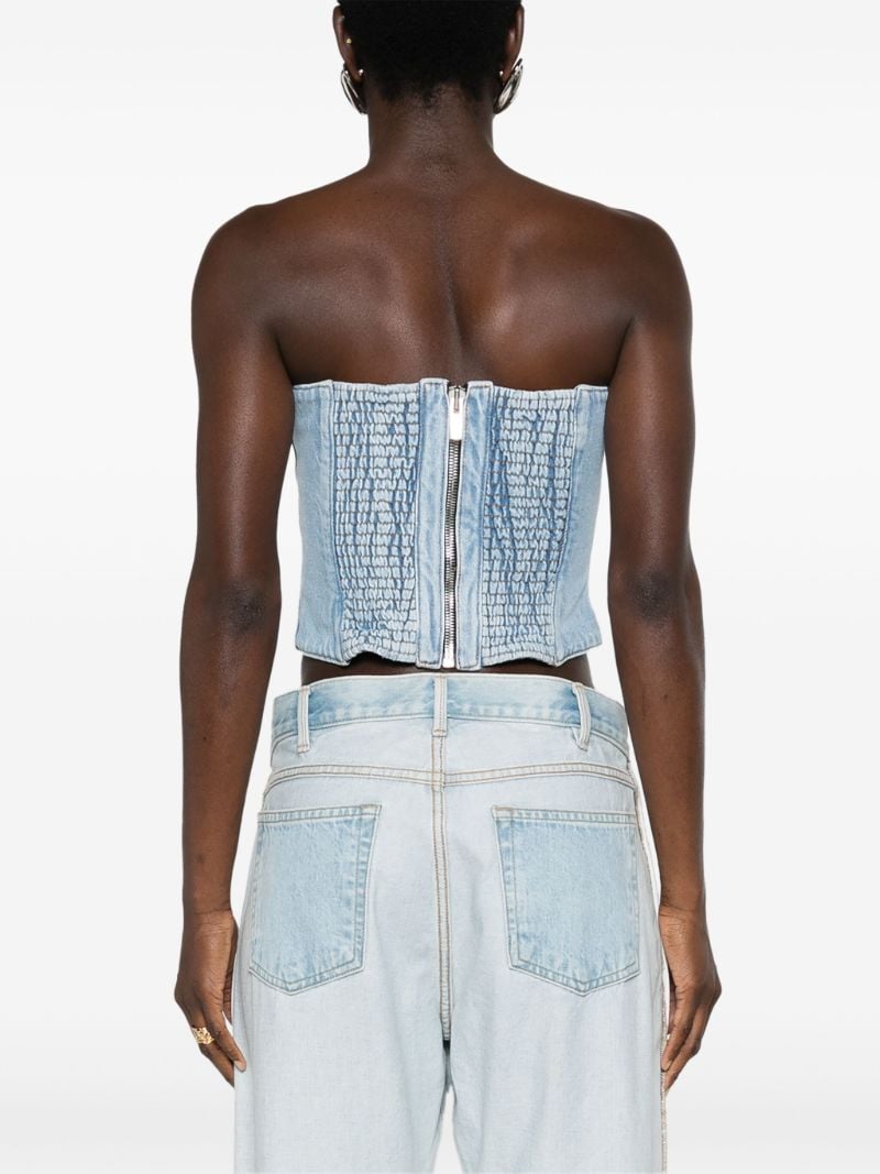 Blue Floral-appliquÃ_x0083_Â© Denim Corset
