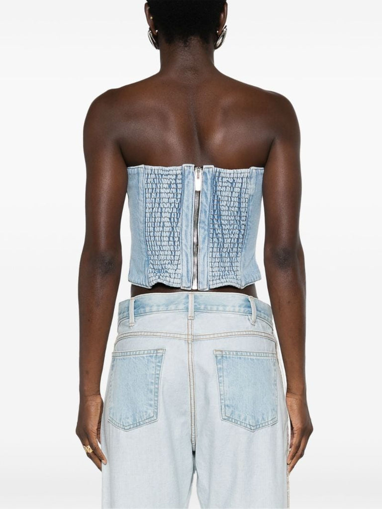 Blue Floral-appliquÃ_x0083_Â© Denim Corset