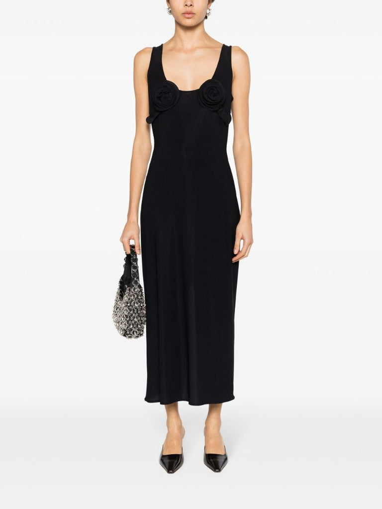 Black Floral-appliquÃ_x0083_Â© Midi Dress