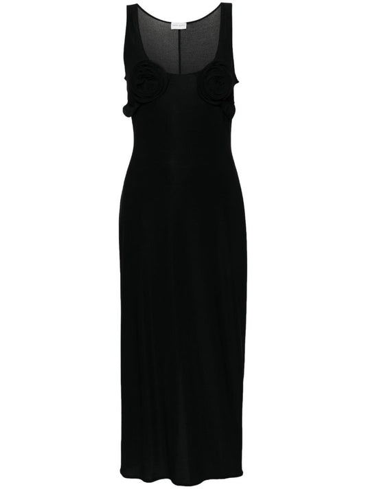 Black Floral-appliquÃ_x0083_Â© Midi Dress