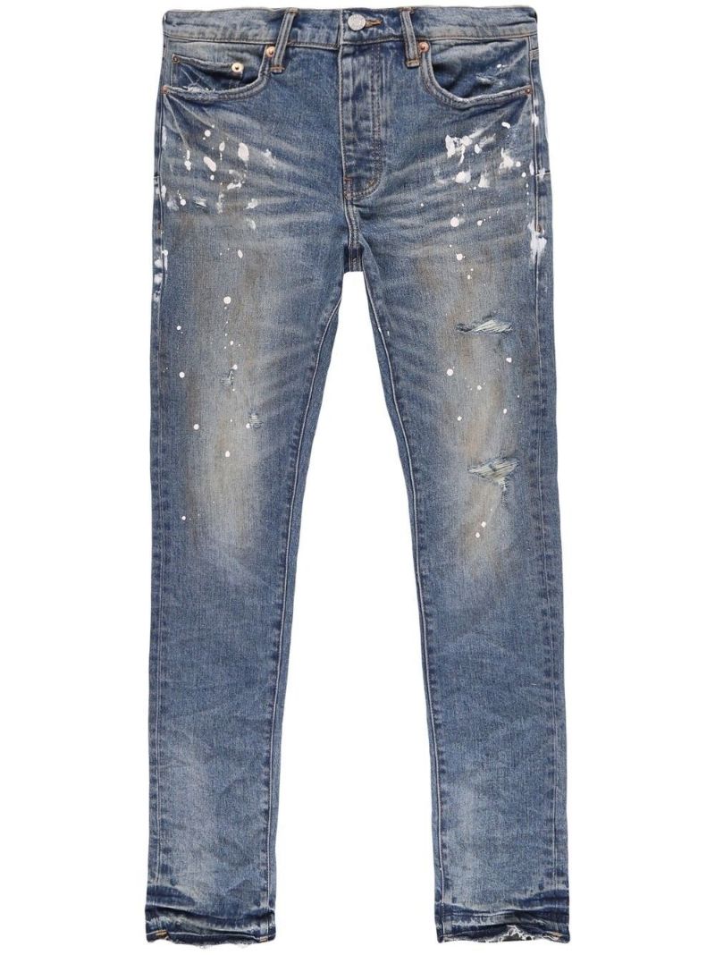 Blue Paint-splatter Straight-leg Jeans
